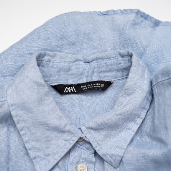 size S Zara Blue Linen Shirt Long Sleeve - Picture 3 of 4